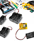 Kickstart Your Diy Electronics Projects With This Solid Gear Four Pack Aa Battery Holder Case Kit Featuring 3V 6V 9V 12V Options with attached wires.