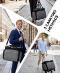 Rolling Teacher Tote Bag With Accordion File Organizer And Fifteen Point Six Inch Laptop Compartment shown with 3 carrying methods in use