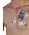 Person with PICC Line Moisture Barrier 9 By 9 Inch Waterproof Dressing Cover for catheters applied on chest for shower protection.