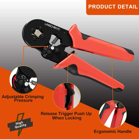 All In One Ferrule Crimp Tool Kit With 1800 Ferrules For AWG 23 To 7 Wire Sizes 0.5 To 10 Square Millimeters showing side view
