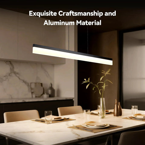 LED Linear Pendant Light 25W Black Hanging Bar Fixture For Kitchen Island And Dining Area 3000K Warm White Modern Dimmable