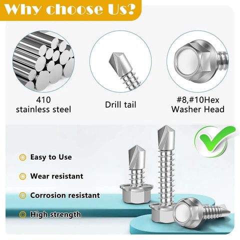 Heavy Duty 150 Piece Self Drilling Screws Kit Stainless Steel Rust Resistant Hex Washer Head Tek Screws illustration