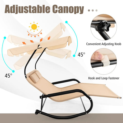 Two Person Outdoor Lounge Chair With Adjustable Canopy, Wheels, Extra Large Double Patio Hammock Bed showing adjustable 45-degree canopy.