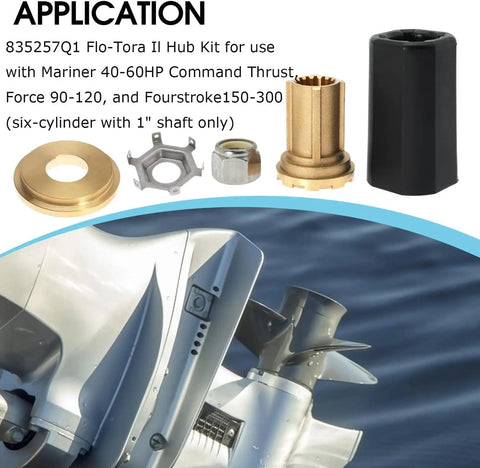 Hub Kit For Flo-Torq II Replacement 835257Q1 Fits Mercury 60-300 HP Outboards And Mercruiser Alpha Bravo One Drives Ready-To-Swap With Thrust Washer Drive Sleeve Aft Adapter Tab Washer Prop Nut