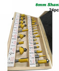 Professional 24 Piece Router Bit Set With 8Mm Shank And Carbide Tips For Killer Precision Woodworking in a wood box.