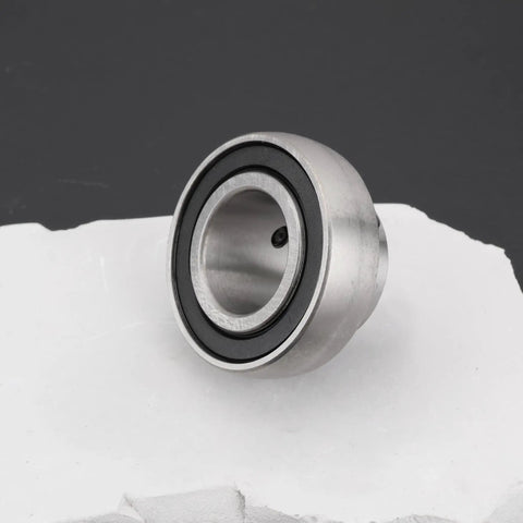 Two Pack SB20516 Insert Ball Bearings With Set Screws 25x50x28mm for Mowers Seeders shown on white surface