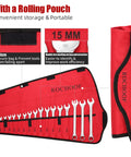 Combo Wrench Set 33 Piece Chrome Vanadium Steel Wrenches 12 Point SAE and Metric with Rolling Pouch displayed open and closed