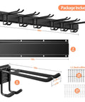 48 inch wall mounted storage rack with six double layer hooks for shovels and ski gear, heavy duty steel, DIY garage use.