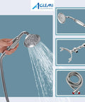 Polished Chrome Tub Filler And Wall Mount Faucet Set With Handheld Shower Sprayer And Tub Spout Double Cross Handles