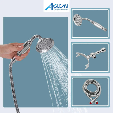 Polished Chrome Tub Filler And Wall Mount Faucet Set With Handheld Shower Sprayer And Tub Spout Double Cross Handles