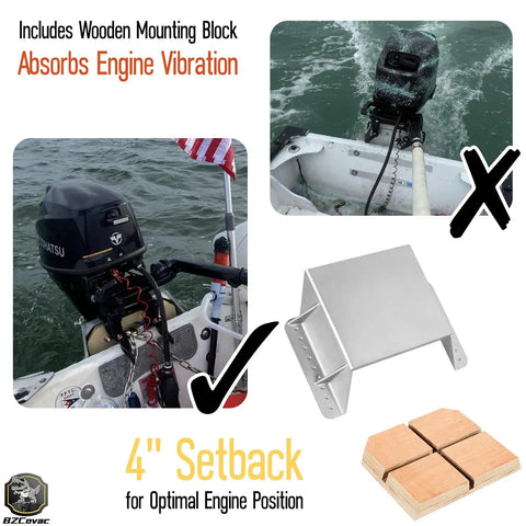 4 Inch Setback Jack Plate For Outboard Motors Up To 35 HP Cast Aluminum With Wooden Mounting Block Manual Transom Jack Plate Increases Motor Height To Reduce Drag And Improve Hydrodynamics And Boost Boat Performance, 4" setback and wooden block