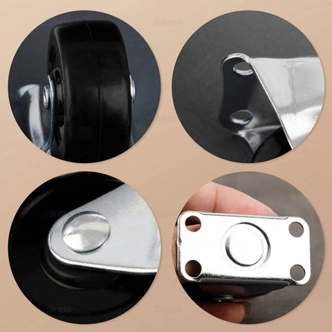 2 Pack 2 Inch Rubber Caster Wheels Heavy Duty Fixed Non Swivel Black Casters With Rigid Top Plate for furniture and trolleys