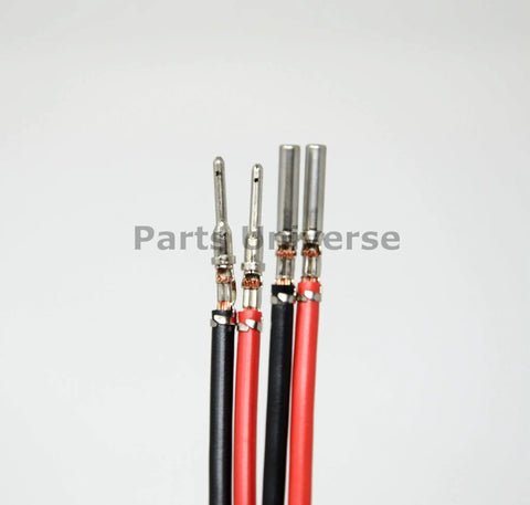 DT 2-Pin Flange Pigtail Kit With 14AWG Pure Copper GPT Wires Made In USA showing crimped contacts and wires detail