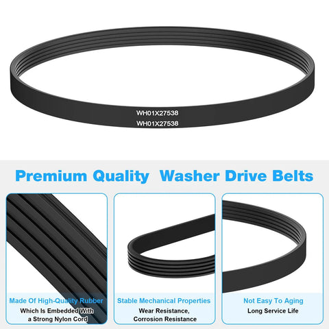 Washer Drive Belt For GE And Hotpoint Washers 22 Inch 5 Ribs 4 Grooves Efficient Replacement Belt Fits GTW HTW NTW Models Compatible With AP6328256 4587903 PS12299369 WH01X27538 black rubber belt