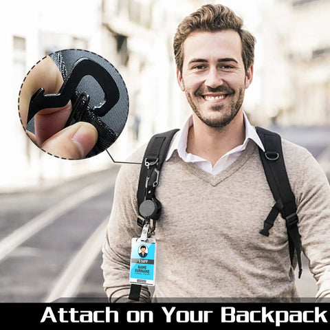 Heavy Duty Retractable Lanyard For ID Badges And Keys With Breakaway Safety attached to backpack