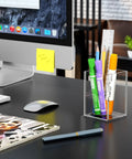 Clear Acrylic Pen Holder Set Of Two For Desk Must Have Transparent Pencil Cup Organizer on modern office desk with supplies