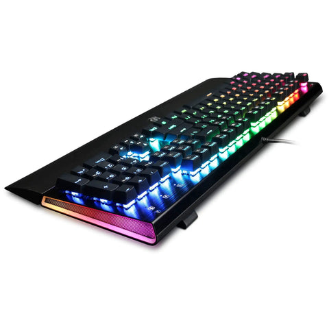Beast Mode Mechanical Gaming Keyboard With Clicky Blue Switches, Vivid Rgb Backlighting, and sleek design for gamers.