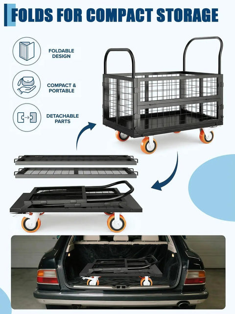 Beast Of A 6 In 1 Platform Truck With Cage Foldable Hand Truck And Dolly Flatbed Cart black storage solution