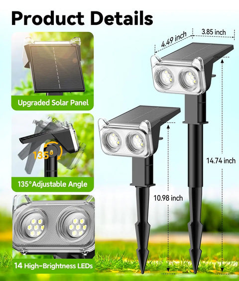 Heavy Duty Solar Spot Lights Outdoor Waterproof IP65 Six Pack Top Shelf Knockout Bright Landscape Glow With Fourteen Leds For Yard Garden Pathway Wall Mount