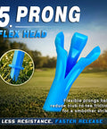 Close-up of blue 150 Pack Golf Tees Mixed Sizes Three And A Quarter Inch And One And A Half Inch Five Prong Head on grass.