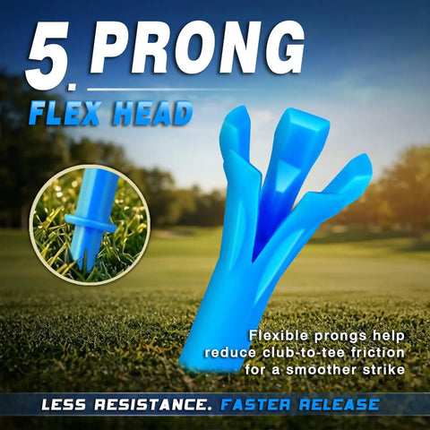 Close-up of blue 150 Pack Golf Tees Mixed Sizes Three And A Quarter Inch And One And A Half Inch Five Prong Head on grass.