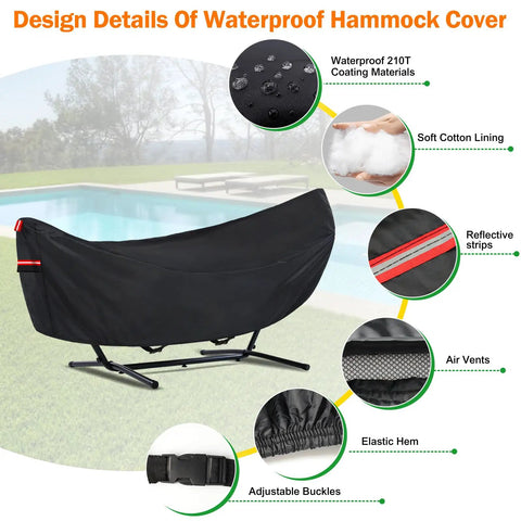 Waterproof Hammock Cover For 11 To 12 Ft Hammock Stands With Windproof Straps And Soft Cotton Lining all-weather protection
