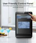 Quiet Nugget Ice Maker For Countertop With 44 Lb Daily Capacity next to drinks, showing control panel and ice storage bin.