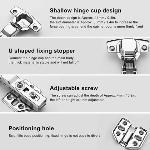 Stainless Steel Cabinet Hinges Set Of Two With 2mm Thick Base And Bright Electroplated Finish Heavy Duty And Smooth Soft Close