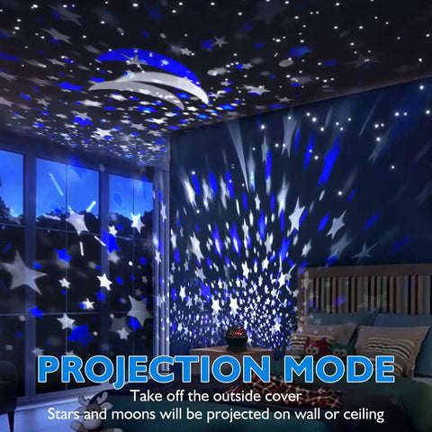 Indoor room with Nebula Star Projector Night Light With 360 Degree Rotation casting starry sky on walls and ceiling