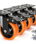 4 Inch Caster Set Of 4 Dual Locking PU Casters With 2400Lb Capacity, swivel wheels for furniture, workbenches, tool carts.