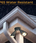 Led Black Two Light Bullet Flood Light 3000K Adjustable Dual Head Outdoor Security Spotlight Hardwired Waterproof For Yard Patio Garden Garage Landscape And Exterior Walls installed under eaves in rain