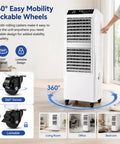 Beast Mode 4500 CFM Evaporative Air Cooler Slices Through Summer Heat With 13.2 Gallon Tank, 90 Degree Pivot, 8 Hour Timer And Wireless Remote, featuring 360° lockable wheels for mobility.