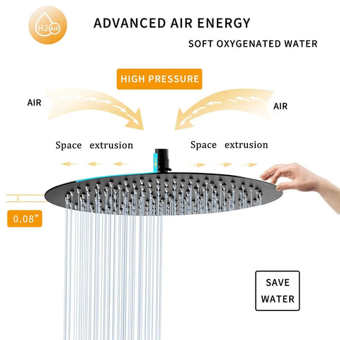 12 Inch Round Rain Shower Head High Pressure Stainless Steel Ultra Thin 304 Solid Build With Half Inch Connection Oil Rubbed Bronze Black Finish For Maximum Coverage And Spa Like Shower Experience air energy illustration