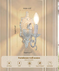 ZIRALIO Farmhouse Vintage Wall Sconce for Bedroom, 2-Pack, detailed view with dimensions, distressed finish, candle-like bulb holder.