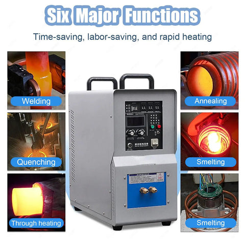 Grind Ready Small Induction Heater With Built In Water Temperature Protection For Industrial Heat Treatment Welding Quenching Brazing Top Shelf Workshop Rig with digital controls and multiple functions.