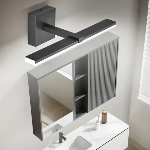 Sleek 18 Inch Black LED Vanity Light For Your Bathroom Over Mirror Dimmable Modern Fixture Matte Black Metal With Acrylic Diffuser