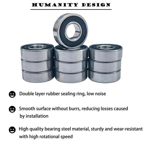 R6-2RS miniature deep groove ball bearing set, 3/8 in bore, double rubber sealed, steel with blue seals, 10 pcs