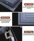 Close-up of Built To Last Lockable Access Door For Crawl Spaces And Attic Walls With Smooth Heavy Duty Hinges Thick Aluminum Frame, 34 By 40 Inches Gray.