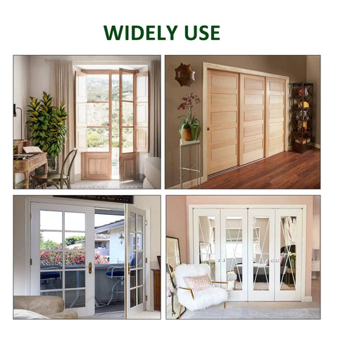 Various doors demonstrating 2 Pack 2-1/8 Inch Closet Door Ball Catch Hardware With Adjustable Stainless Steel Ball Catch, Gold Finish.
