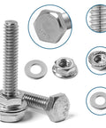 All Purpose 1/4-20 Stainless Steel Hex Bolts Kit With Flange Nuts And Flat Washers Fully Threaded 304 Grade Hardware Set