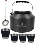 Stovetop Camping Kettle 2.2 Liter Teapot for Boiling Water and Tea Brewing with four cups and tea infuser, durable design