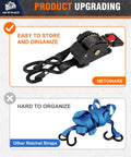 Heavy Duty Retractable Ratchet Straps 4 Pack One Inch By Ten Feet Black Cargo Tie Downs with self-retracting design.