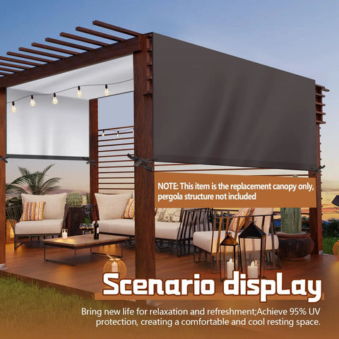 Backyard Friendly Universal Pergola Replacement Canopy, waterproof shade top, 14 x 10 ft coffee brown, easy install on patio.