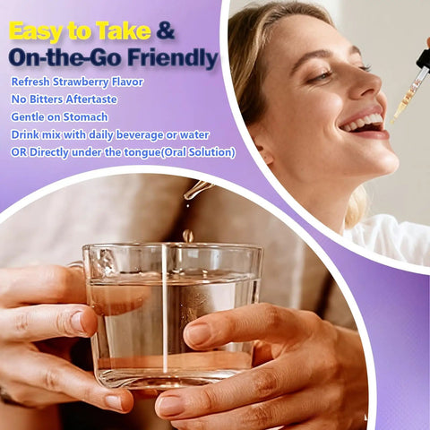 Woman taking Lithium Orotate Liquid Drops 20mg 11 In 1 Mood Boost Formula With NAC Magnesium Ashwagandha L Theanine Vitamin D3 B6 B12