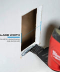 Heavy Duty 4 In 1 Drywall Blade Equipped With A Precision Dagger Tip And Built In Depth Marker For Easy Scraping Straight Up, used for cutting drywall to fit a standard outlet.