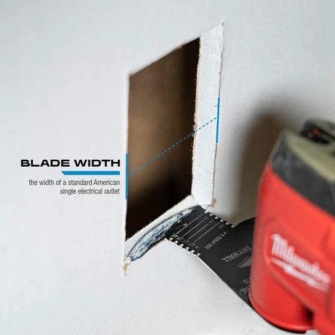 Heavy Duty 4 In 1 Drywall Blade Equipped With A Precision Dagger Tip And Built In Depth Marker For Easy Scraping Straight Up, used for cutting drywall to fit a standard outlet.