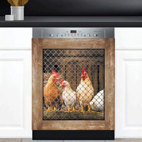 Rooster Magnetic Dishwasher Cover Sticker For Kitchens Fridge Door Panels Farmhouse Hen Decals For Home Appliances Easy To Trim 23 By 26 Inch Country Farmhouse Decor That Feels Cute on a white dishwasher