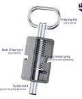 Heavy Duty Trailer Gate Latch With Auto Closing Spring Lock For Weld On Tracks Includes Two Pack, showcasing raw iron construction and strong tension spring.