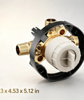 Heavy Duty Brass Three Port Shower Mixing Valve With Pressure Balancing Technology, 6.3 x 4.53 x 5.12 in, brass construction.