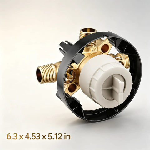 Heavy Duty Brass Three Port Shower Mixing Valve With Pressure Balancing Technology, 6.3 x 4.53 x 5.12 in, brass construction.